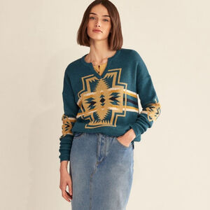 Pendleton Women's Harding Graphic Cotton Pullover Sweater Oversized Deep Teal
